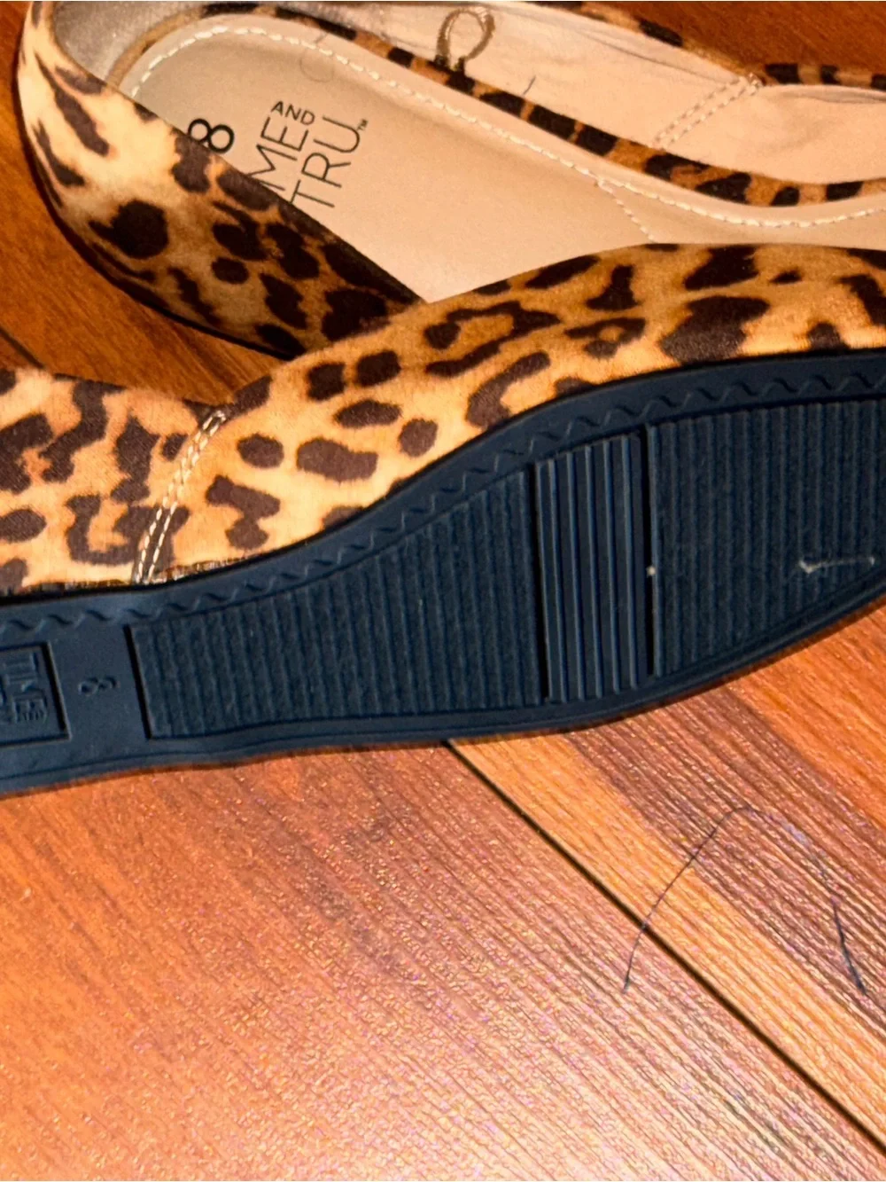 Time and Tru Leopard Print Pointed Toe Flats in Tan and Brown